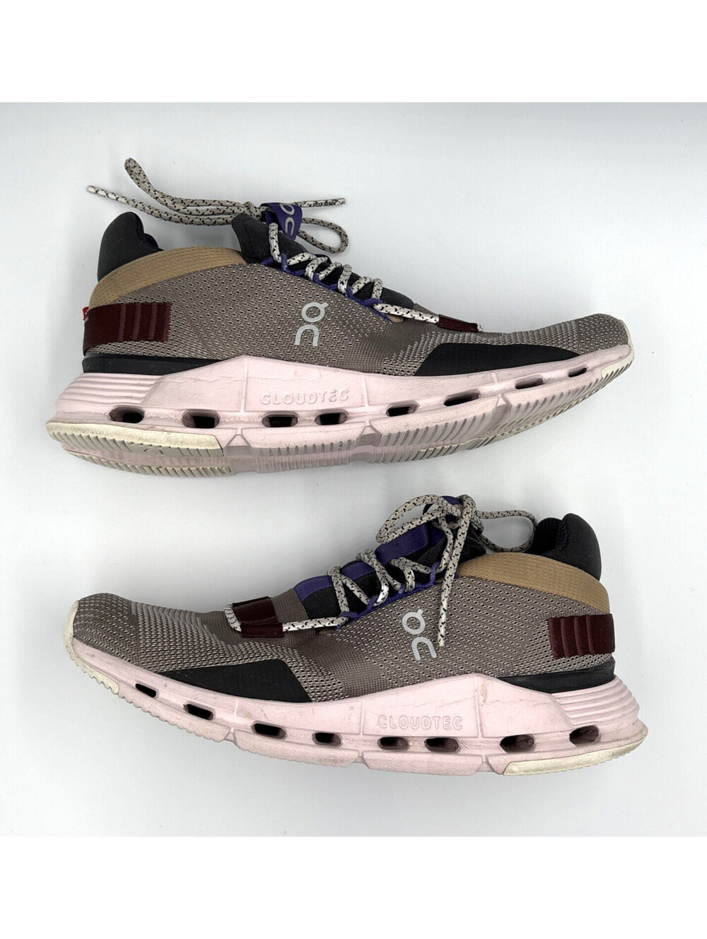 On Cloudnova Womens 8.5 Zinc Lily Gray Maroon Purple Sneakers 26-98388